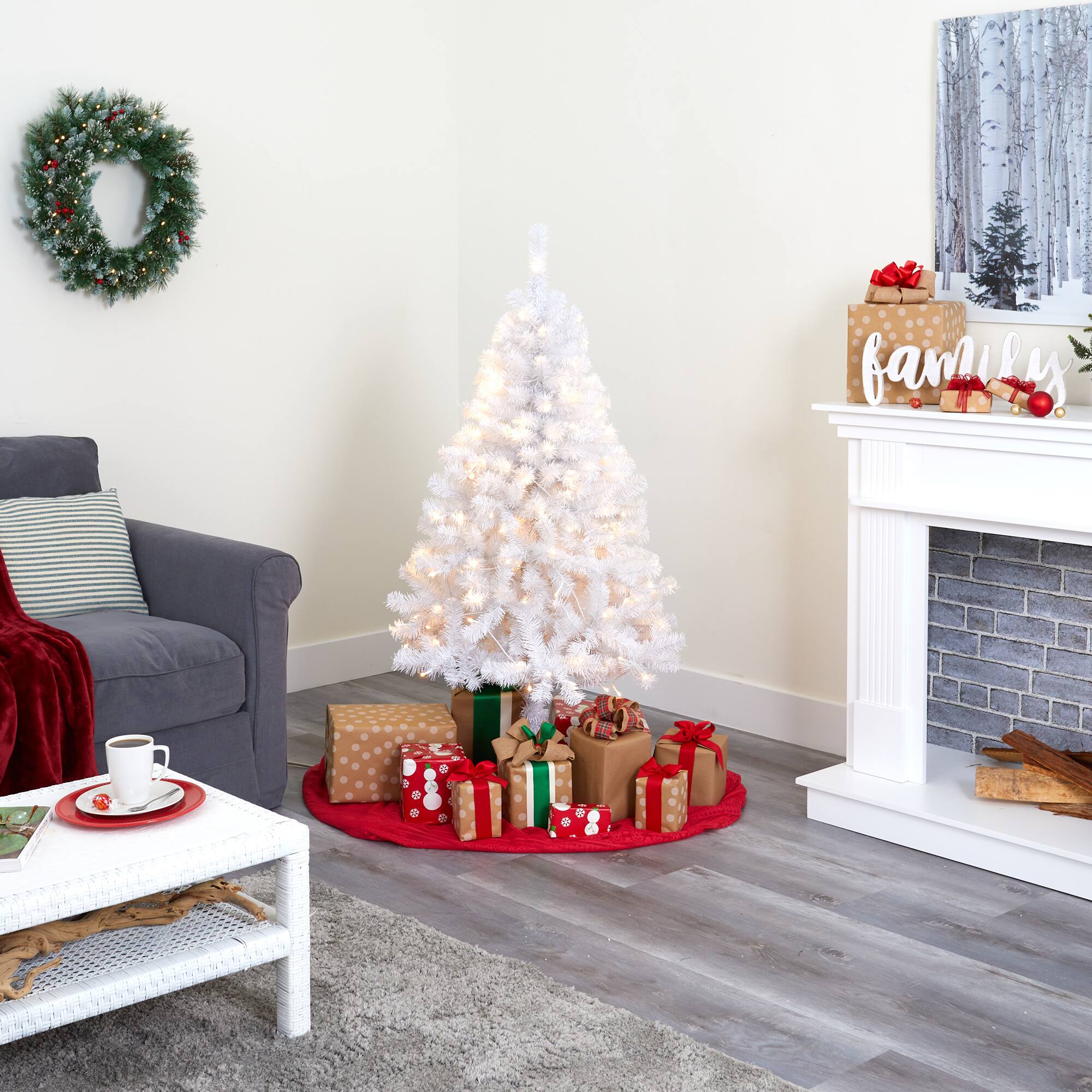 4ft. Pre-Lit White Artificial Christmas Tree, Clear LED Lights